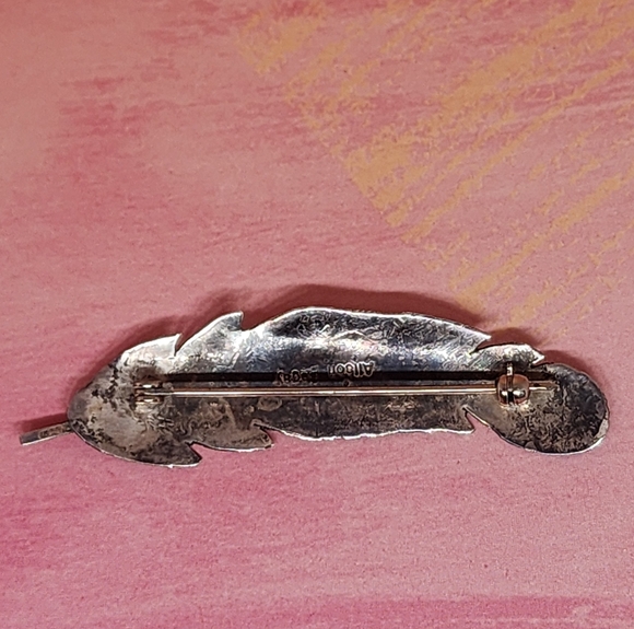 Allson Begay Native Navajo Sterling Feather Brooch - Picture 3 of 4